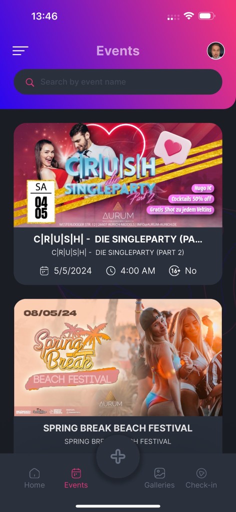 Guestastic App – Event-Übersicht mit Terminen und Details